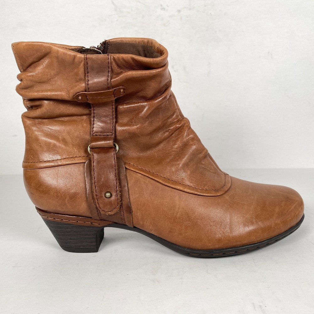 Cobb Hill Alexandra Heeled Ankle Boots Womens Size 6M Brown Ruched Leather Shoes